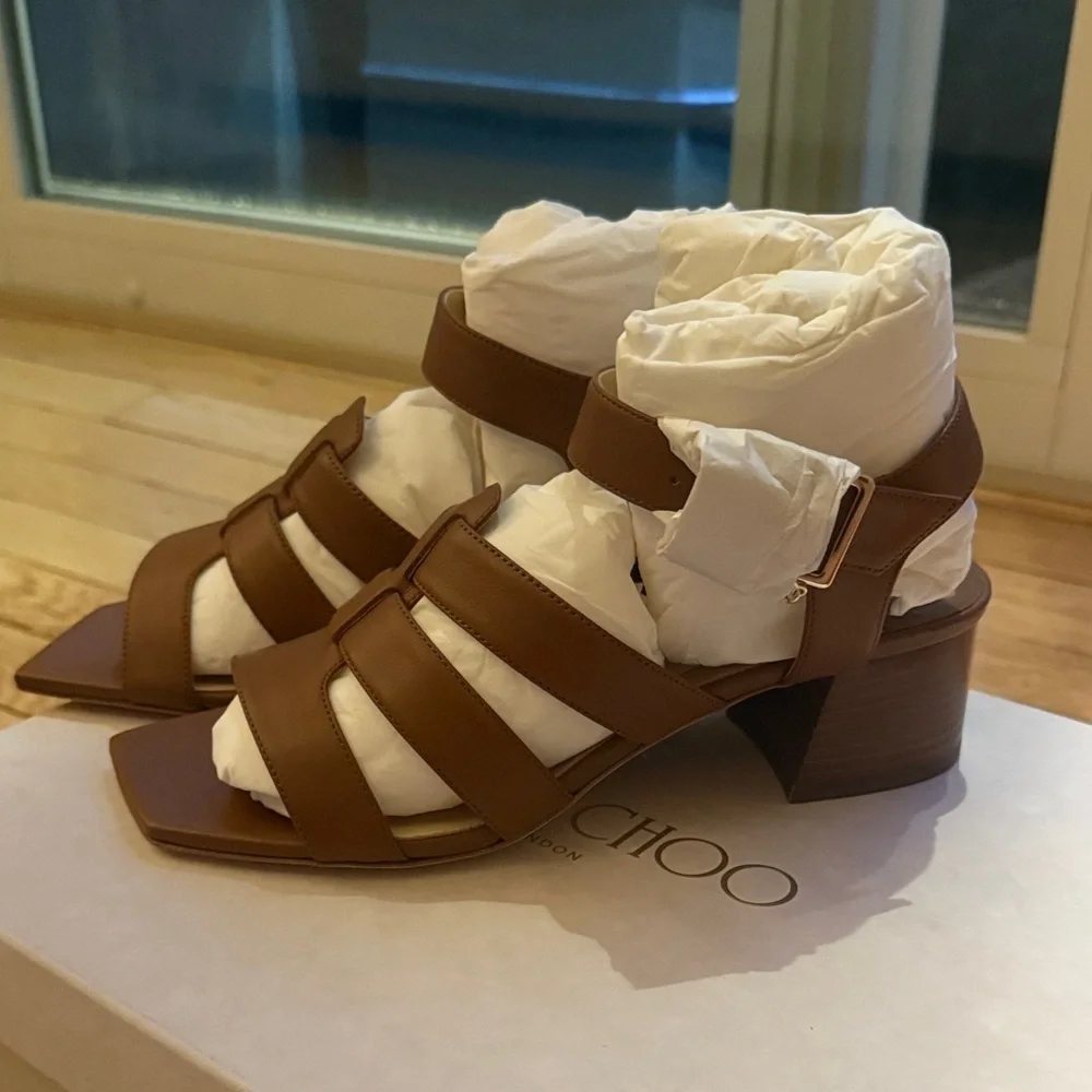 NWT Jimmy Choo Leni City Sandal 45 Tan Leather Sandals Tan - size 35